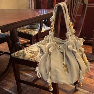 Michael Kors Cream Roslyn Shoulder Bag with Gold Details